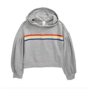 Nordstrom Kids' Balloon Sleeve Hoodie Grey Heather Rainbow Xlarge 14/16 MSRP $39